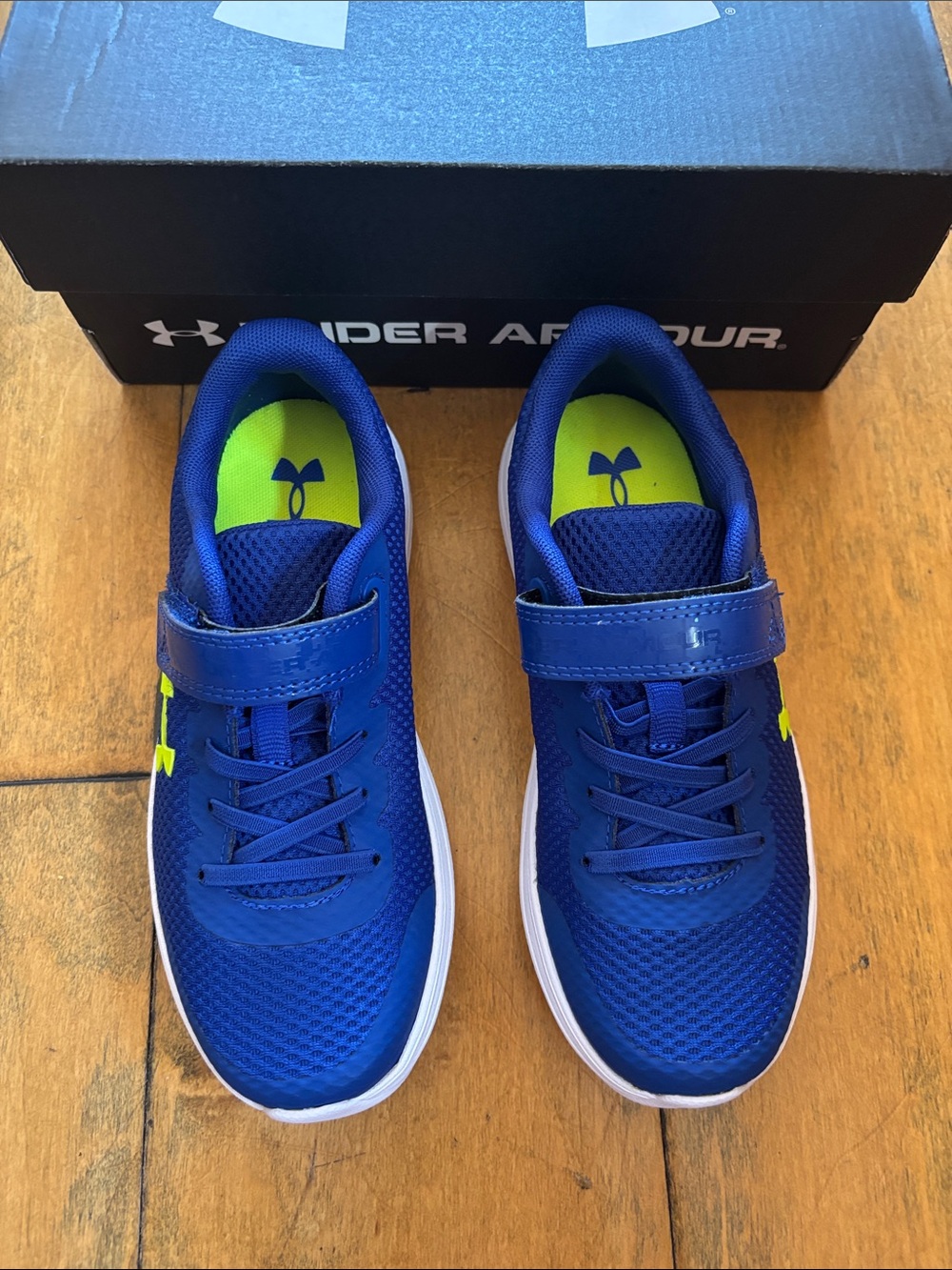 Under Armour Kids Royal Blue Sneakers with Neon Yellow Liner